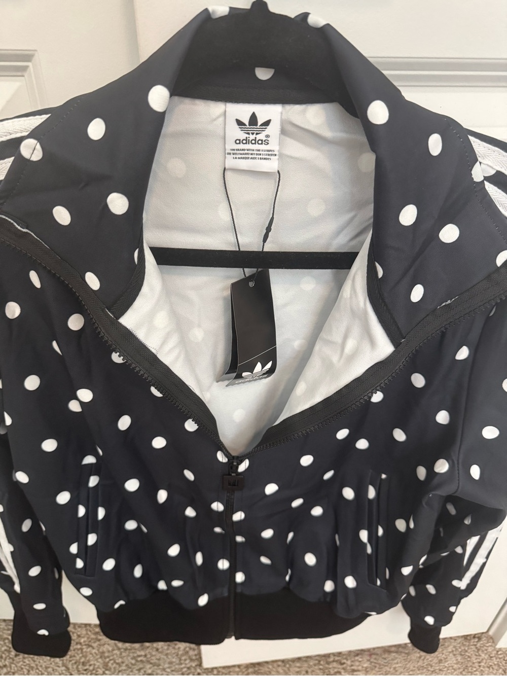 adidas Black Jacket with White Polka Dots